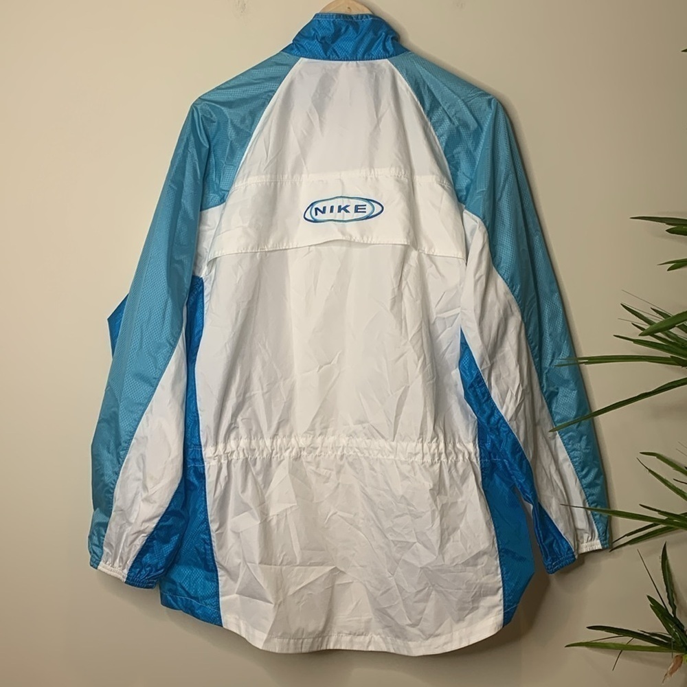 Nike | Vintage Blue White Oversized Classic Swoosh Windbreaker Jacket L 12/14 - Picture 17 of 17
